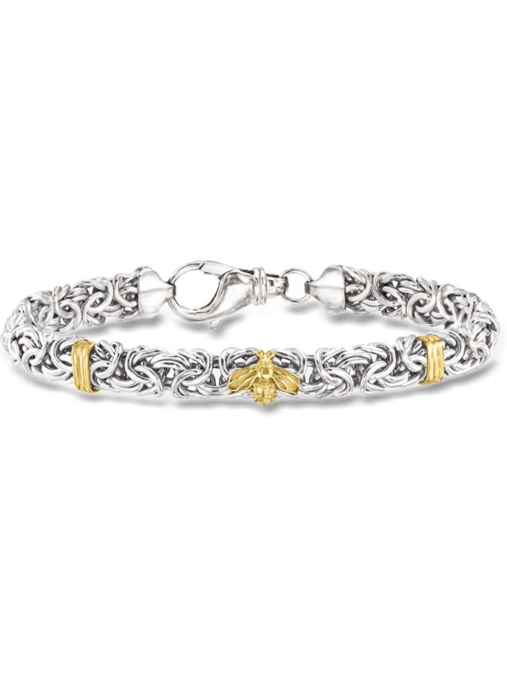 Sterling Silver & 18kt Gold Byzantine Bumblebee Station Bracelet - Elegant